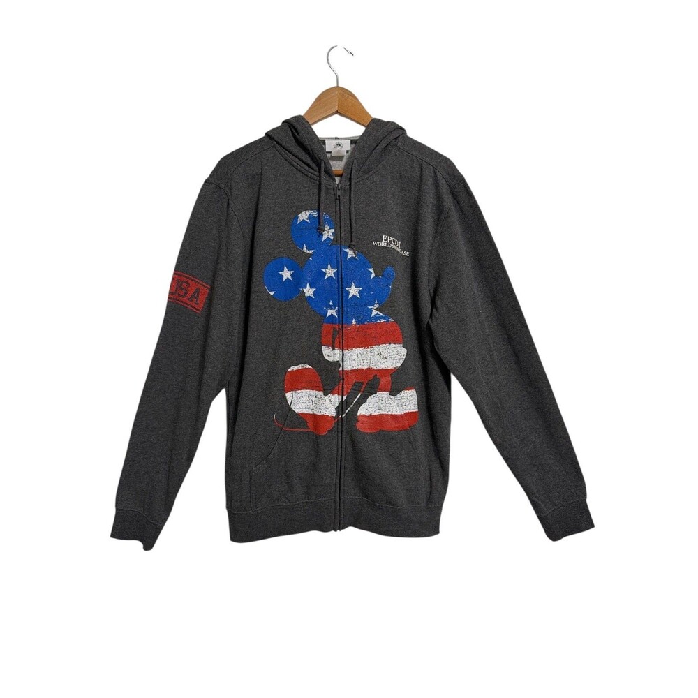 Disney Parks Epcot World Showcase Mickey Mouse American Flag Zip Hoodie Med - Picture 1 of 9